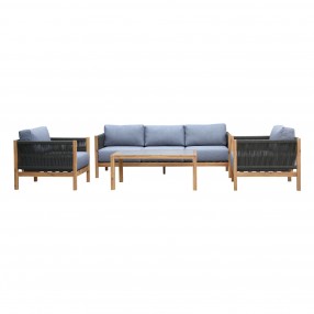 Sienna 4 Piece Outdoor Patio Acacia Wood Sofa Seating Set with Teak Finish - Set