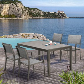 Armen Living Solana 5 piece Outdoor Aluminum Dining Set in Cosmos Grey Finish with Wood Top in Gray