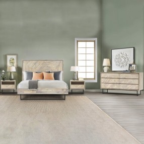 Armen Living Peridot 4 Piece Queen Bedroom Set In Natural Acacia Wood In Gray