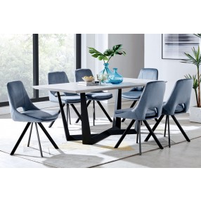 Armen Living Radford Lexi 7 Piece Modern Rectangular Dining Set Blue Chair