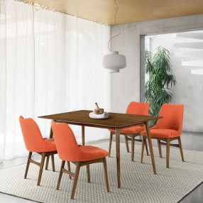 Armen Living Westmont and Azalea Walnut Wood 5 Piece Dining Set - Orange