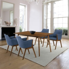 Armen Living Westmont and Renzo Walnut 5 Piece Dining Set Blue