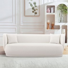 Manhattan Comfort Contemporary Siri Linen Weave 92.52 Sofa with Pillows In Cream