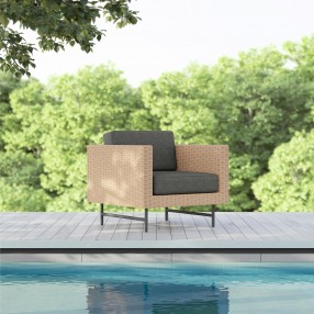 Azzurro Sonoma Club Chair In Matte Charcoal Aluminum And Natural All-Weather Wicker - Lifestyle