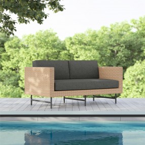 Azzurro Sonoma 2 Seat Sofa With Matte Charcoal Aluminum And Natural All-Weather Wicker With Midnight Cushion - Lifestyle