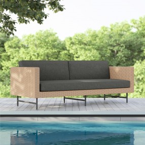 Azzurro Sonoma 3 Seat Sofa With Matte Charcoal Aluminum And Natural All-Weather Wicker With Midnight Cushion - Lifestyle