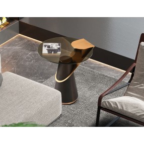Whiteline Modern Living Zaria Side Table In Glass Top And Rose Gold Stainless-Steel Connection - Lifestyle Close-up
