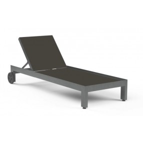 Sunset West Redondo Adjustable Chaise With Sling In Phifertex Alligator Alley(Dark Grey) Silo