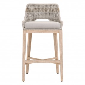 Essentials For Living Tapestry Barstool - Taupe & White Flat Rope, Natural Gray Mahogany - Front Angle