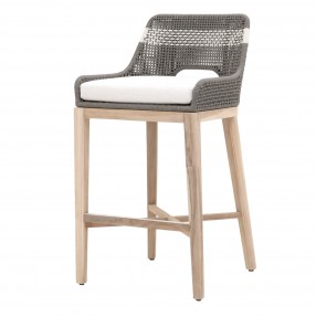 Essentials For Living Tapestry Outdoor Barstool in Dove Flat Rope - Front Side Angle