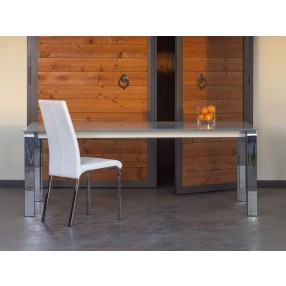 LOTO Italian Taupe Leather Dining Chair  - Lifestyle