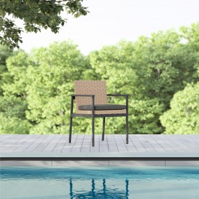 Azzurro Terra Dining Chair With Matte Charcoal Aluminum Frame and Natural All-Weather Wicker - Lifestyle