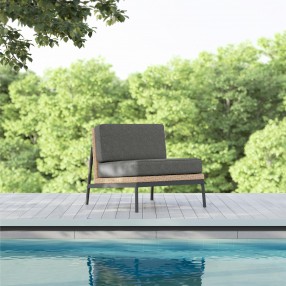Azzurro Terra Club Chair In Matte Charcoal Aluminum And Natural All-Weather Wicker With Midnight Cushion - Lifestyle