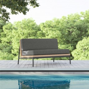 Azzurro Terra 2 Seat Sofa With Matte Charcoal Aluminum And Natural All-Weather Wicker With Midnight Cushion - Lifestyle