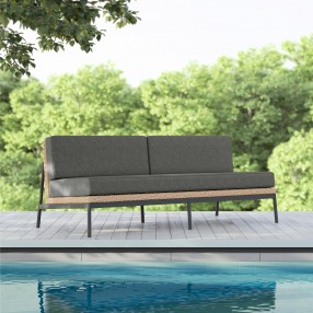 Azzurro Terra 3 Seat Sofa With Matte Charcoal Aluminum And Natural All-Weather Wicker With Midnight Cushion - Lifestyle