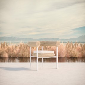 Azzurro Texoma Dining Chair With Natural Aluminum Frame And Almond All-Weather Wicker - Lifestyle