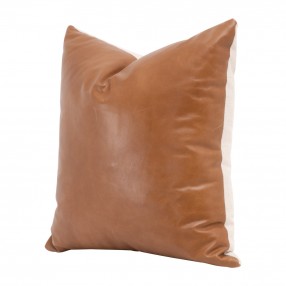 Essentials For Living The Better Together 22" Essential Pillow in Whiskey Brown Top Grain Leather, Jute - Set of Two - Front Side Angle