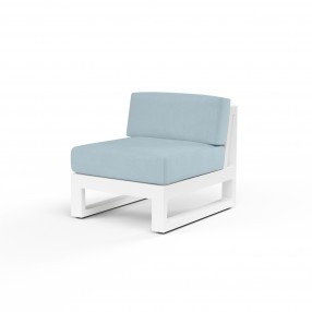 Newport Armless Club Chair in Canvas Skyline, No Welt - Front Side Angle