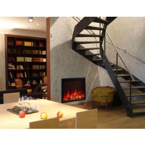Amantii 48” Fireplace With A Steel Trim and Glass Inlay - 20 Piece Log Set With Remote And Cord - Lifestyle 1