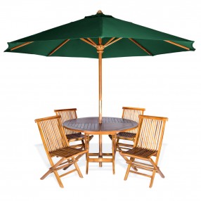 6-Piece Round Folding Table Set With Green Umbrella
