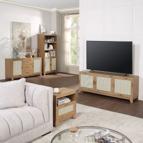 Manhattan Comfort Sheridan Modern Cane 4-Piece Set In Nature Room View