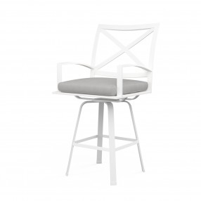 Bristol Swivel Barstool in Canvas Granite w/ Self Welt - Front Side Angle
