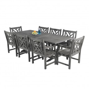 Vifah Renaissance Outdoor 9-piece Hand-scraped Wood Patio Dining Set with Extension Table -Set in White BG