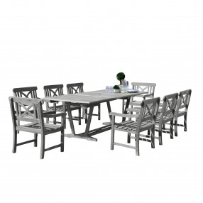 Renaissance Outdoor 9-piece Hand-scraped Wood Patio Dining Set with Extension Table - Set