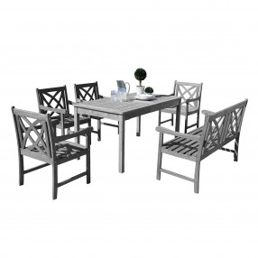 Renaissance Outdoor 6-piece Hand-scraped Wood Patio Dining Set with 4-foot Bench - White BG