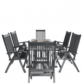 Renaissance Outdoor Patio Hand-scraped Wood 7-piece Dining Set with Reclining Chairs - White BG