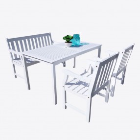 Bradley Outdoor 4-piece Wood Patio Dining Set with 4-foot Bench in White - White BG