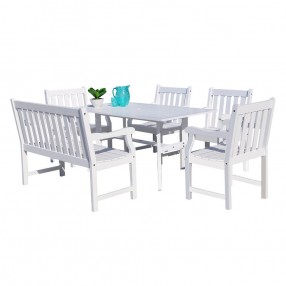 Bradley Outdoor 6-piece Wood Patio Dining Set with 4-foot Bench in White - White BG