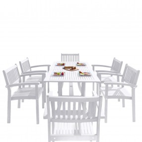 Bradley Outdoor Patio Wood 7-piece Dining Set with Stacking Chairs - White BG