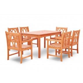 Malibu Eco-friendly 7-piece Outdoor Hardwood Dining Set with Rectangle Table and Arm Chairs - Angled