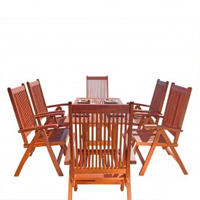 Malibu Outdoor 7-piece Wood Patio Dining Set with Curvy Leg Table & Reclining Chairs - White BG