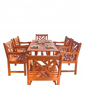 Malibu Outdoor 7-piece Wood Patio Dining Set with Curvy Leg Table - White BG