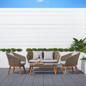 Grayton 4-piece Rustic All-Weather Patio Wood and Wicker Conversation Set in Mocha - Lifestyle