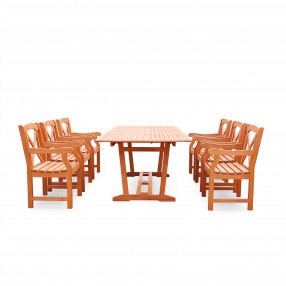 Malibu Eco-friendly 7-piece Outdoor Hardwood Dining Set with Rectangle Extention Table and Arm Chairs - Front