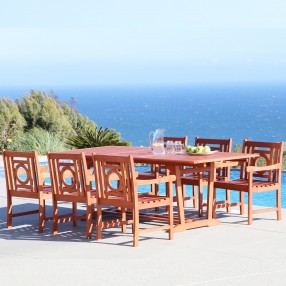 Malibu Outdoor 7-piece Wood Patio Dining Set with Extension Table - Lifestyle