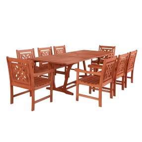 Vifah Malibu Outdoor 9-piece Wood Patio Extendable Table Dining Set - White BG
