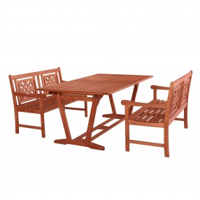 Malibu Outdoor 3-piece Wood Patio Extendable Table Dining Set - White BG