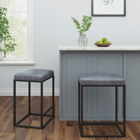 Vifah Riley Indoor Gray Metal Faux Leather Bar Stools (Set of 2)