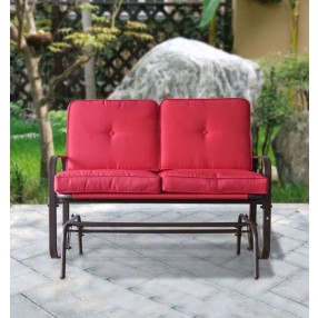 Bellini Home and Garden Tolentino Loveseat Glider with Cushion- Brown Frame/Red Cushion