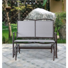 Bellini Home and Garden Devani Loveseat Glider- Brown Frame/Mixed Tan Mesh Front View