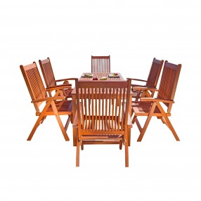 Malibu Outdoor 7-piece Wood Patio Dining Set with Reclining Chairs - White BG