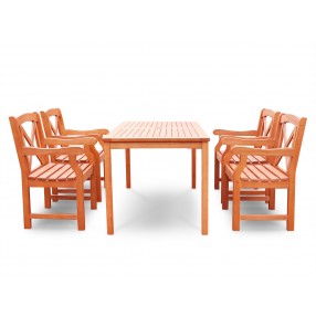 Malibu Eco-friendly 5-piece Outdoor Hardwood Dining Set with Rectangle Table and Arm Chairs - Front