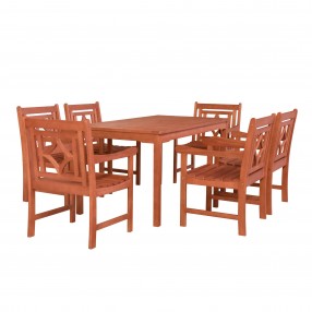 Malibu Outdoor 7-piece Wood Patio Rectangular Table Dining Set - White BG