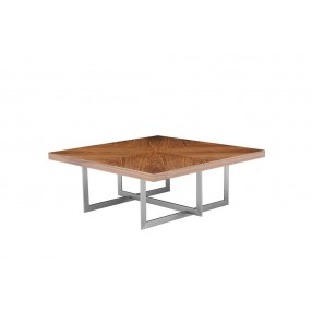 Remi 39" Square Coffee Table Natural Walnut with Brushed Stainless Steel