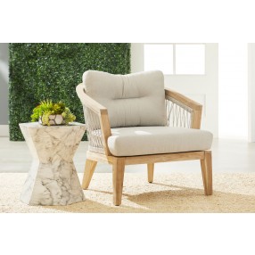 Essentials For Living Web Outdoor Club Chair - Taupe & White Flat Rope Performance Pumice, Gray Teak - Lifestyle