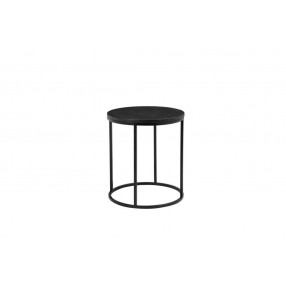 Onix 21" Round End Table Black Nero Marquina Marble with Black Powder Coated Steel - Angled View